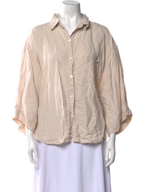 Deiji Studios Linen Three-Quarter Sleeve Button-Up Top