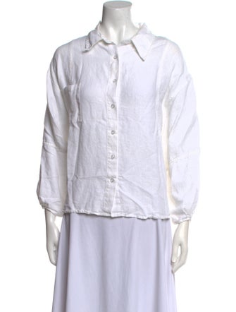 Deiji Studios Linen Three-Quarter Sleeve Button-Up Top