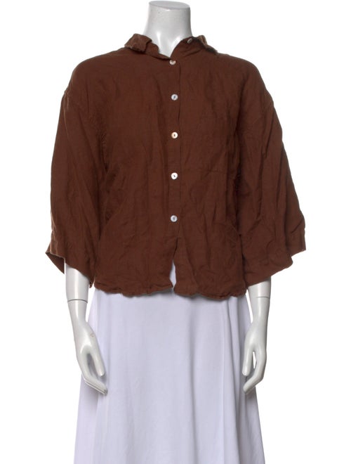 Deiji Studios Linen Mock Neck Button-Up Top