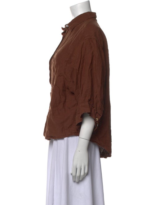 Deiji Studios Linen Mock Neck Button-Up Top