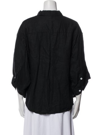 Deiji Studios Linen Three-Quarter Sleeve Button-Up Top