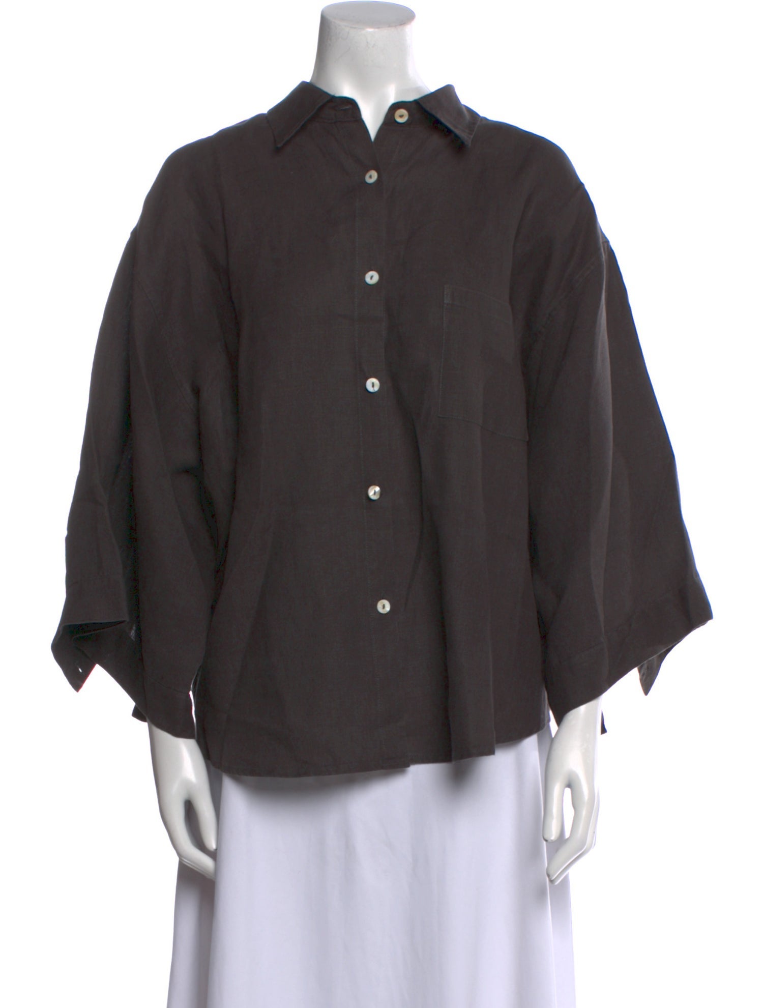 Deiji Studios Linen Three-Quarter Sleeve Button-Up Top