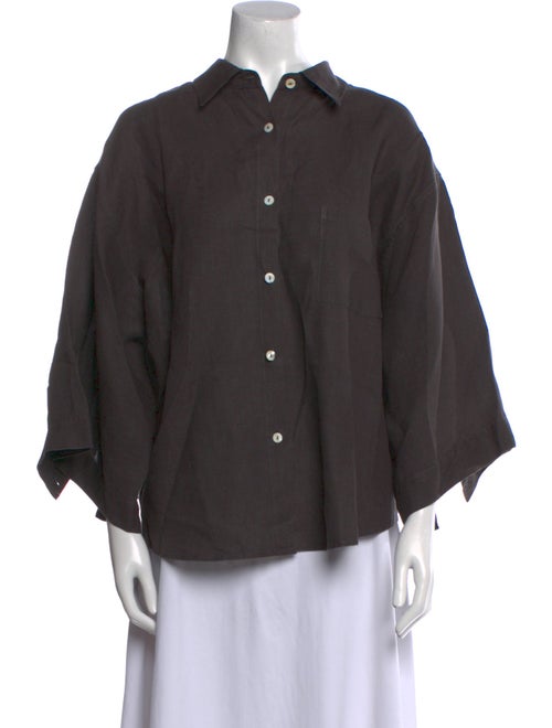 Deiji Studios Linen Three-Quarter Sleeve Button-Up Top