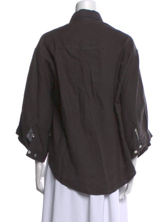 Deiji Studios Linen Three-Quarter Sleeve Button-Up Top