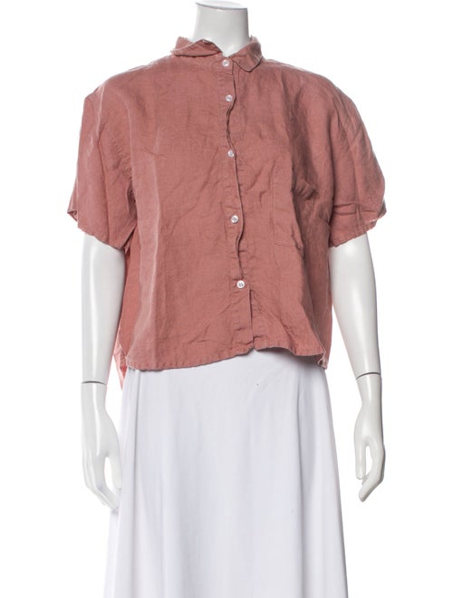 Deiji Studios Linen Mock Neck Button-Up Top