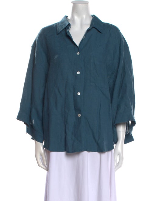 Deiji Studios Linen Three-Quarter Sleeve Button-Up Top