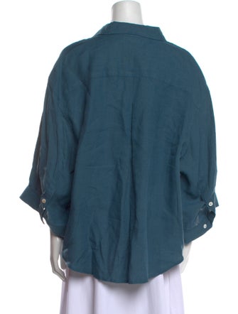 Deiji Studios Linen Three-Quarter Sleeve Button-Up Top
