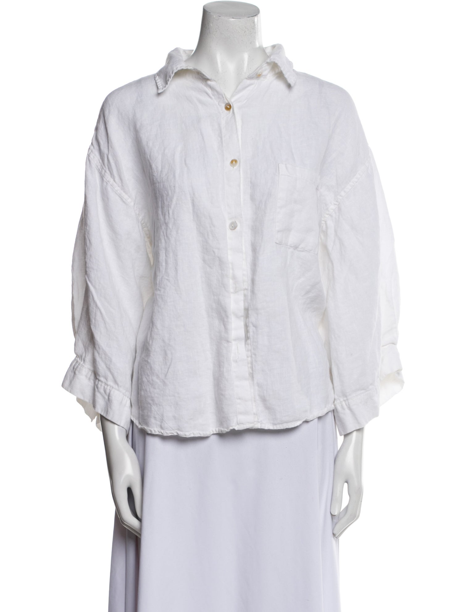 Deiji Studios Linen Three-Quarter Sleeve Button-Up Top