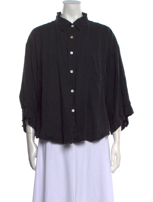 Deiji Studios Linen Three-Quarter Sleeve Button-Up Top