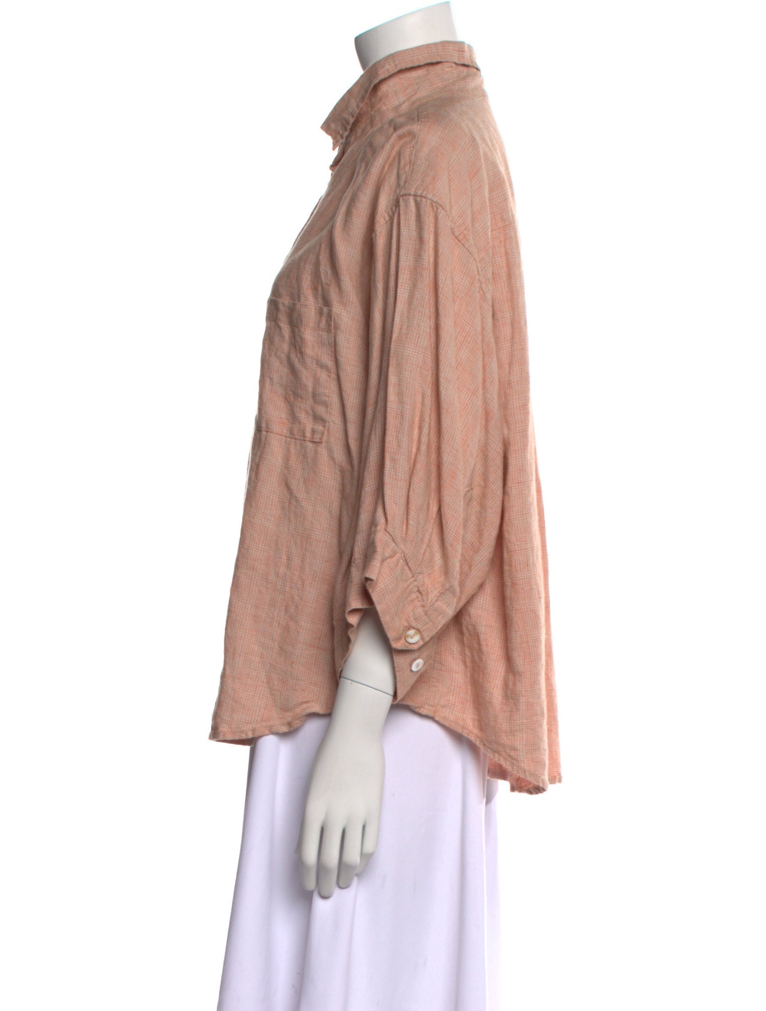 Deiji Studios Linen Three-Quarter Sleeve Button-Up Top