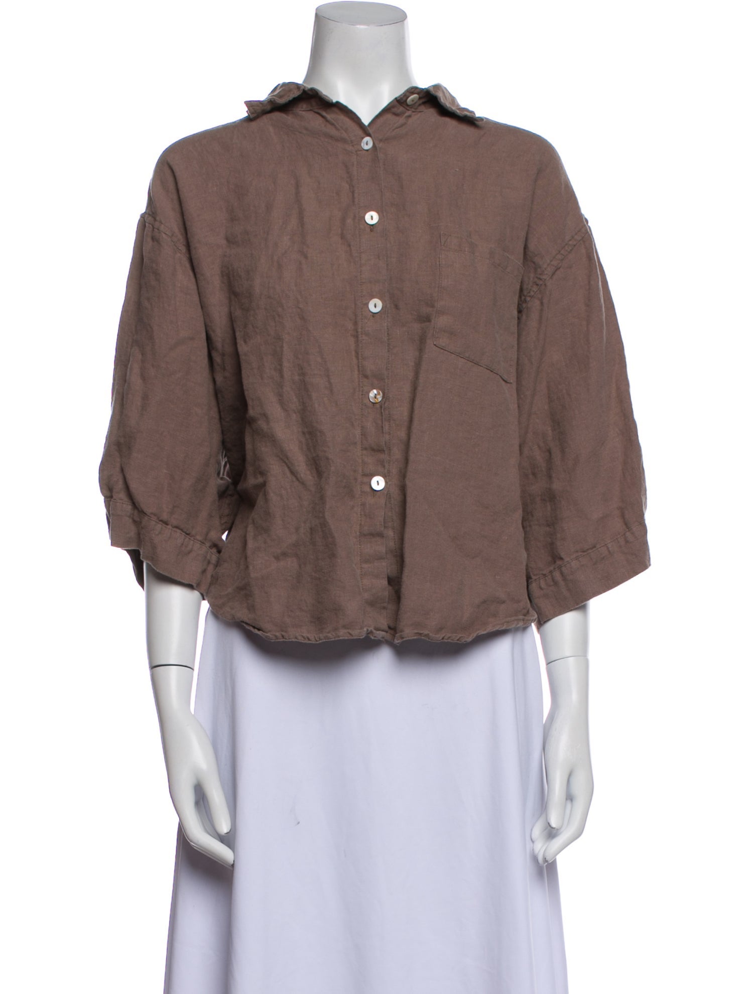 Deiji Studios Linen Three-Quarter Sleeve Button-Up Top