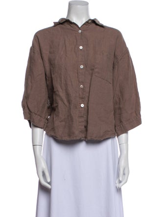 Deiji Studios Linen Three-Quarter Sleeve Button-Up Top