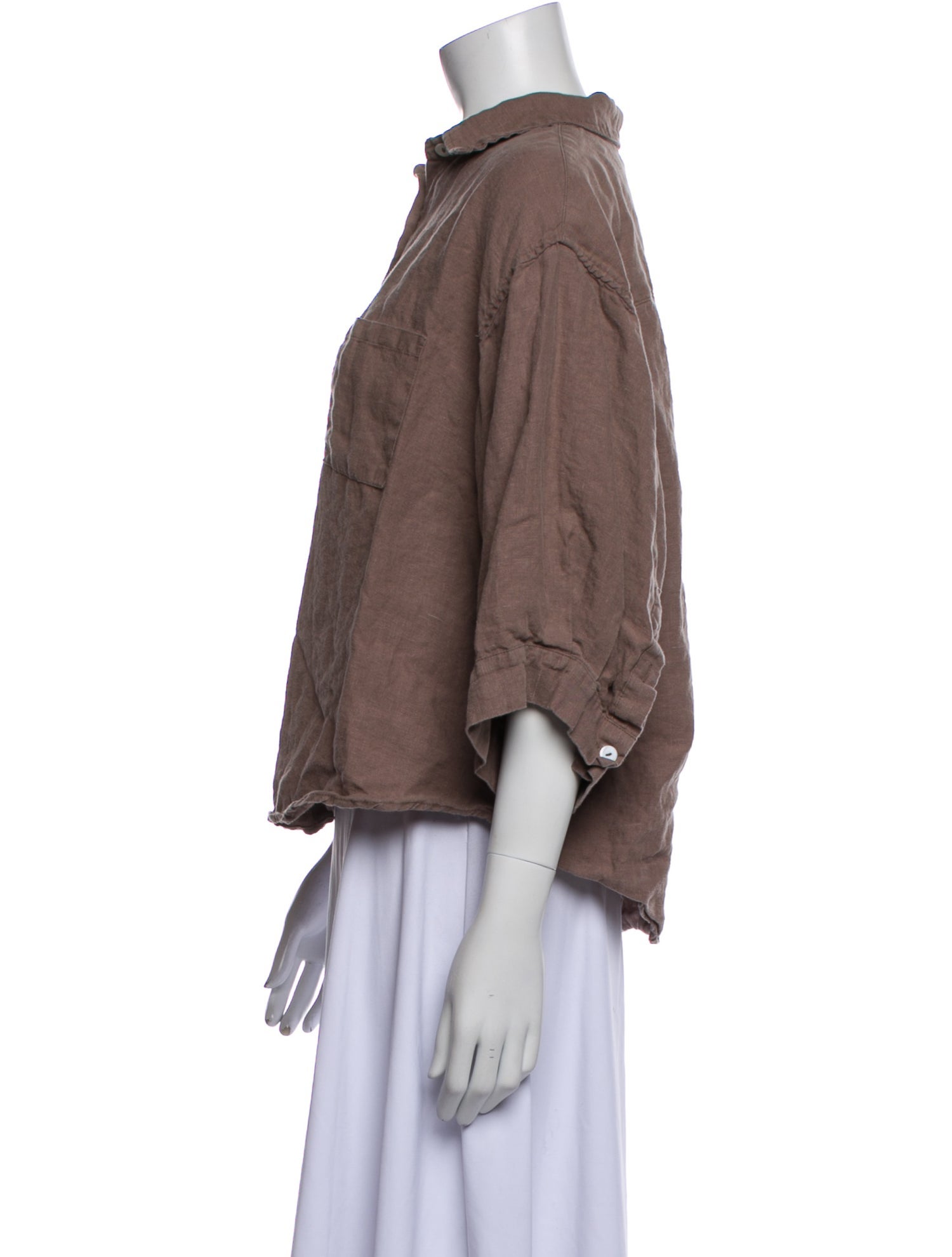 Deiji Studios Linen Three-Quarter Sleeve Button-Up Top