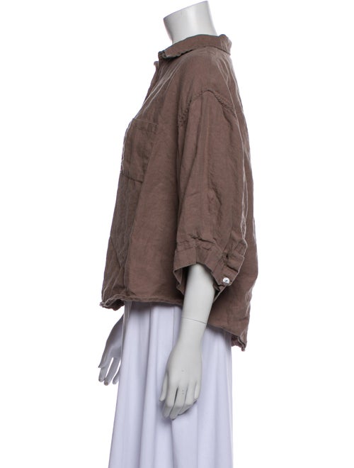 Deiji Studios Linen Three-Quarter Sleeve Button-Up Top