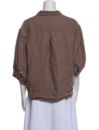 Deiji Studios Linen Three-Quarter Sleeve Button-Up Top