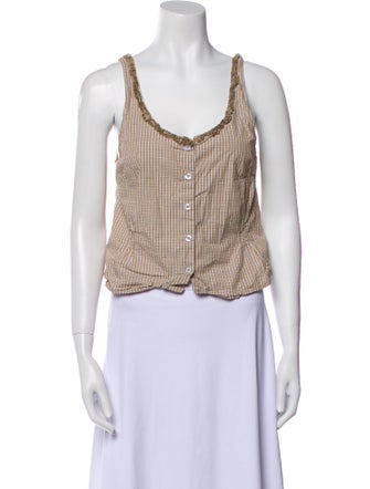 Deiji Studios Plaid Print Scoop Neck Crop Top