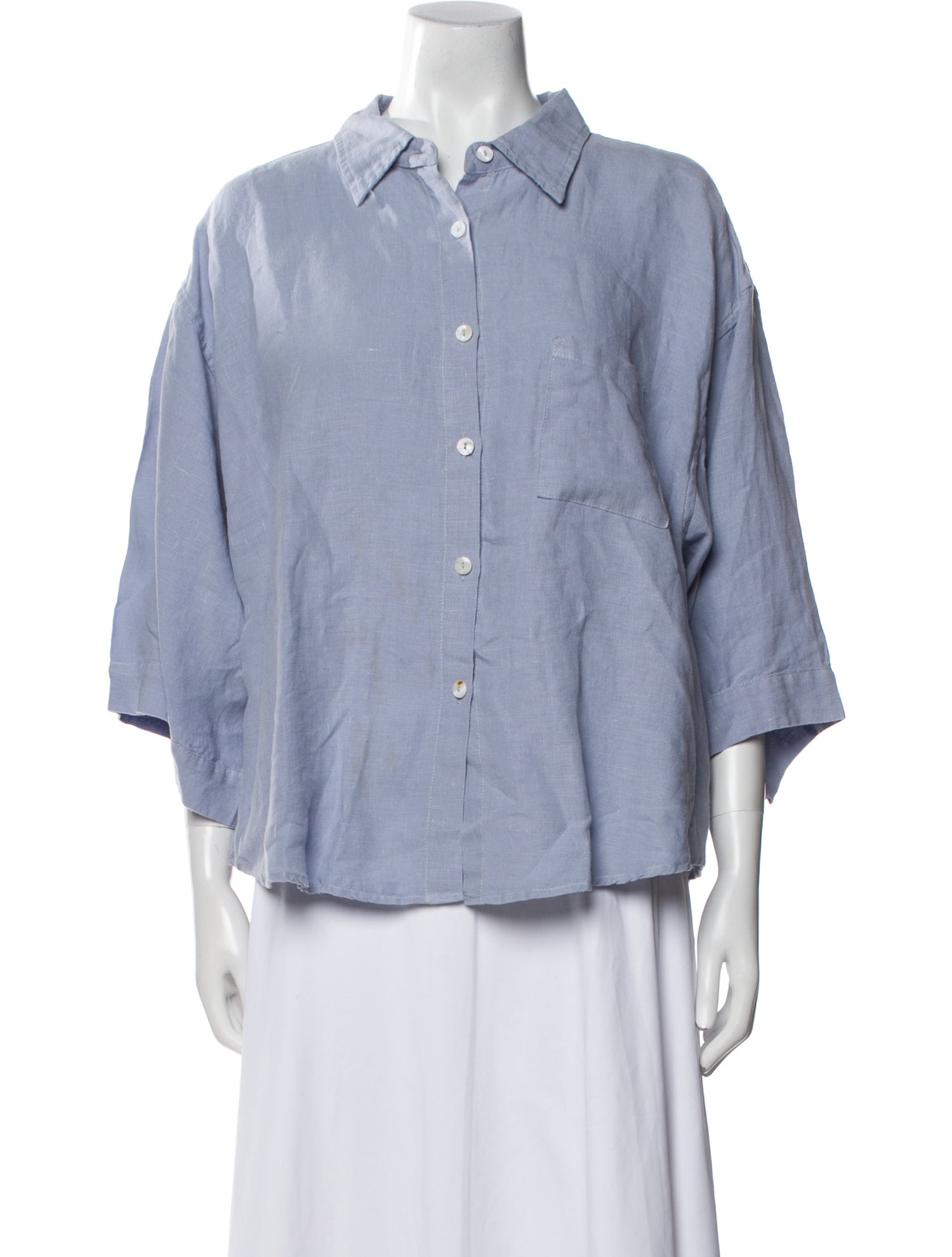 Deiji Studios Linen Three-Quarter Sleeve Button-Up Top