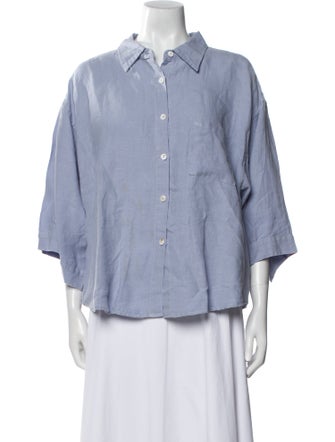 Deiji Studios Linen Three-Quarter Sleeve Button-Up Top