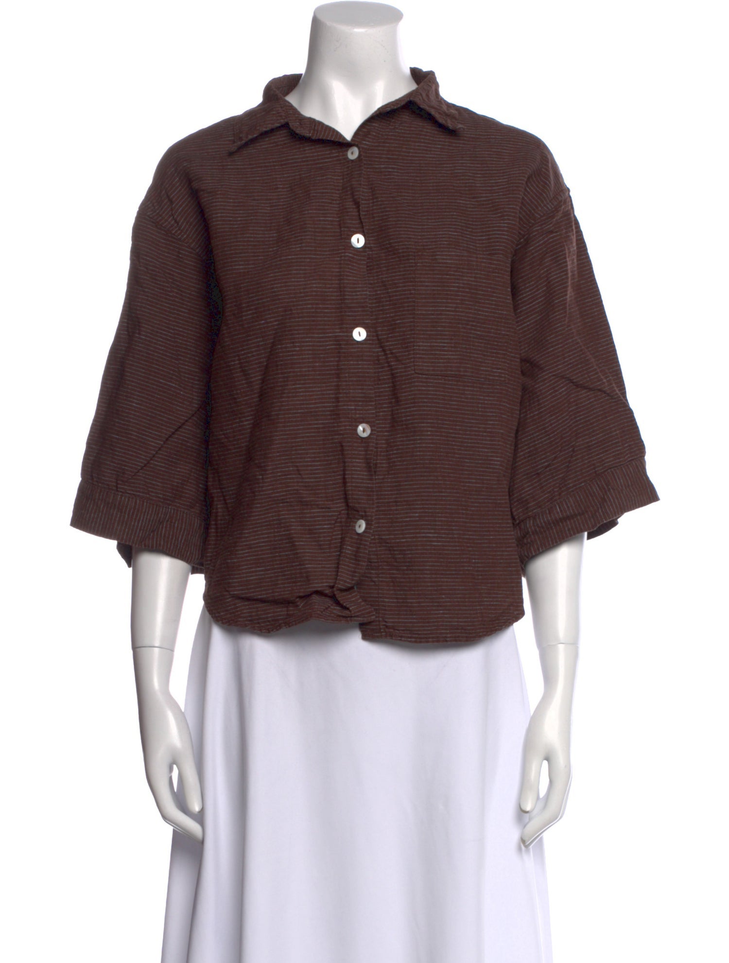 Deiji Studios Linen Three-Quarter Sleeve Crop Top