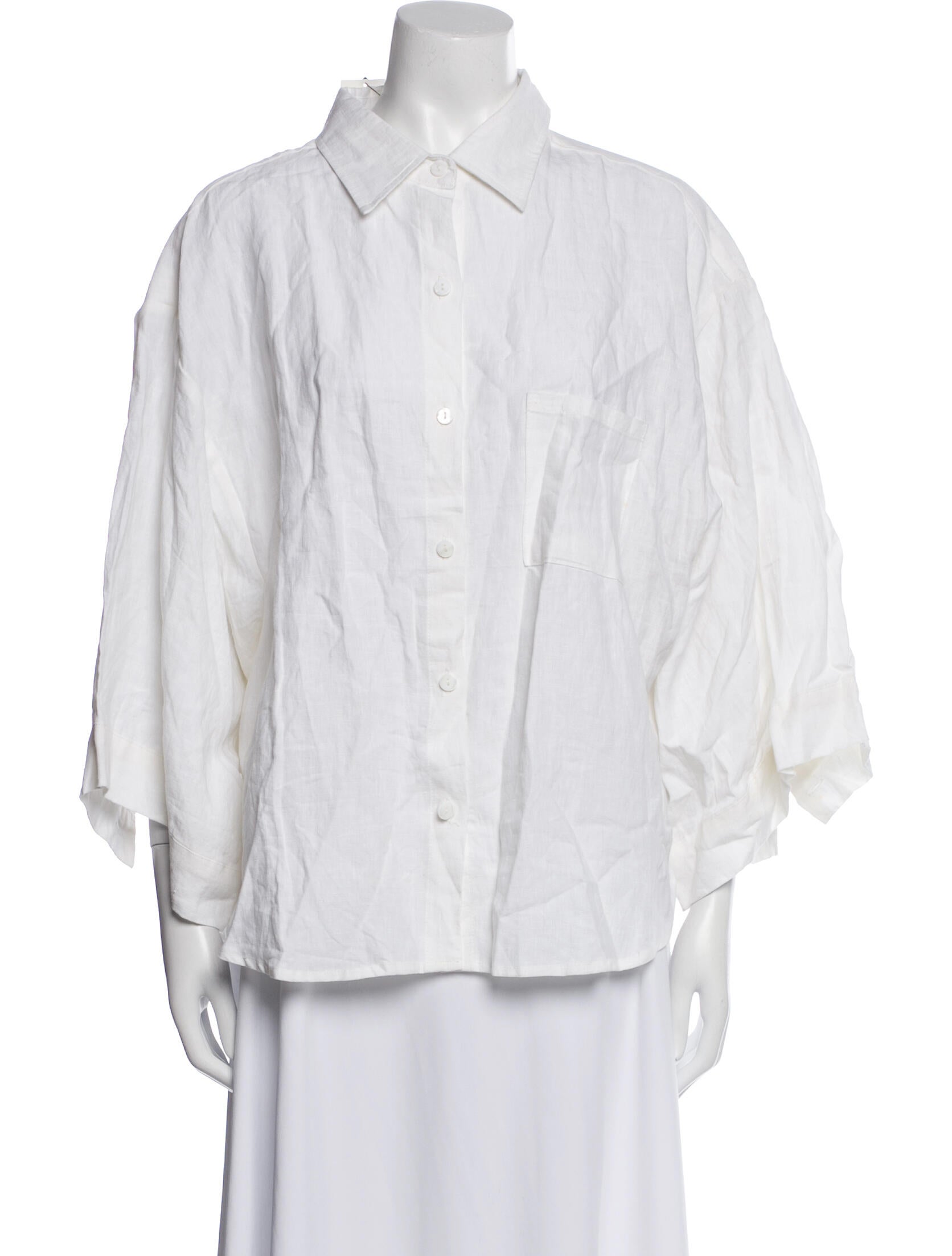 Deiji Studios Linen Three-Quarter Sleeve Button-Up Top