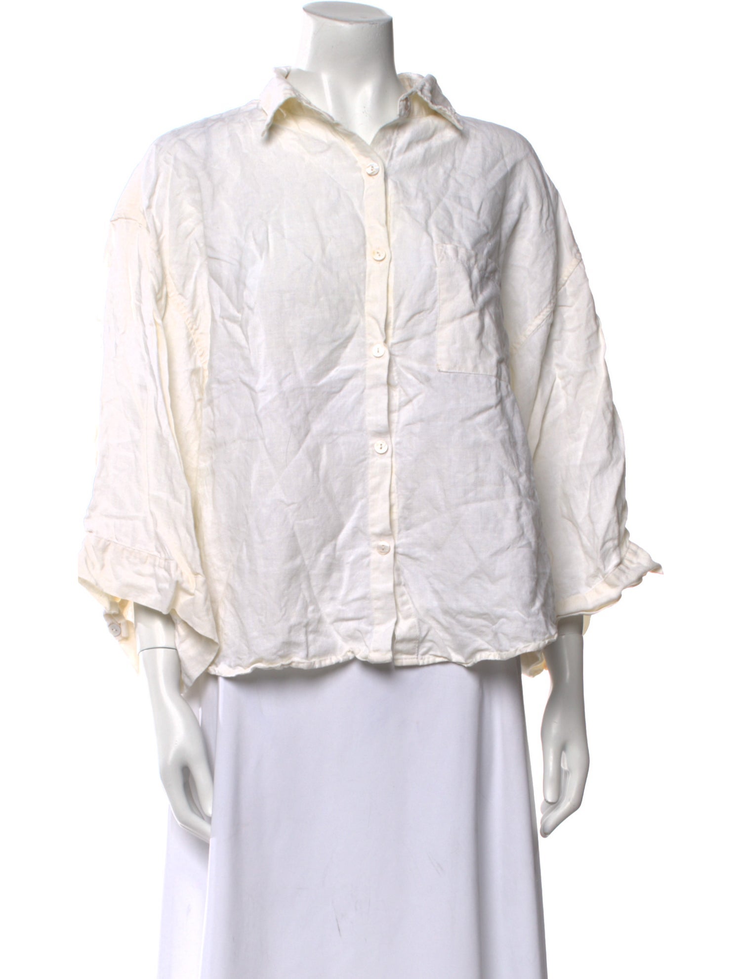 Deiji Studios Linen Three-Quarter Sleeve Button-Up Top