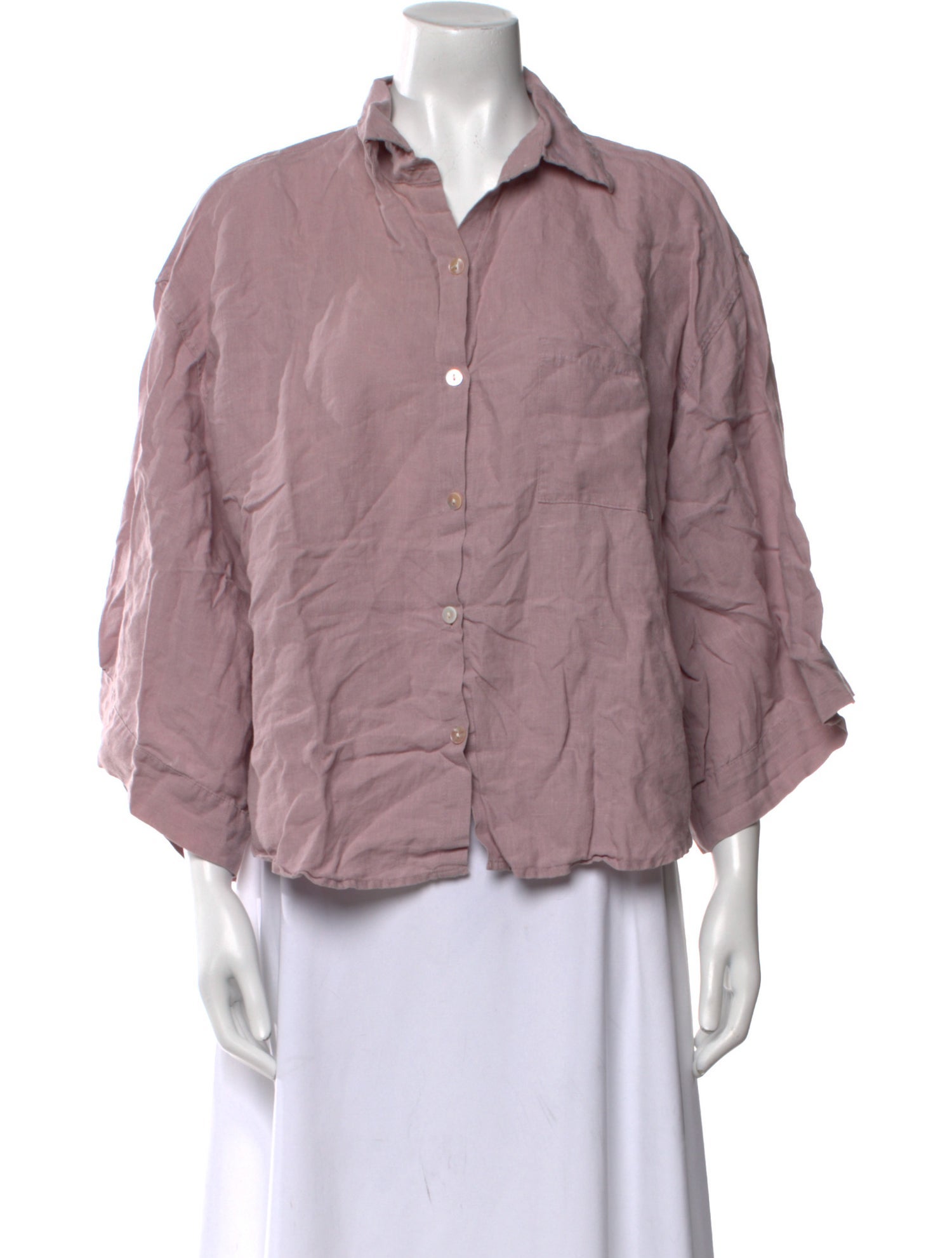 Deiji Studios Linen Three-Quarter Sleeve Button-Up Top