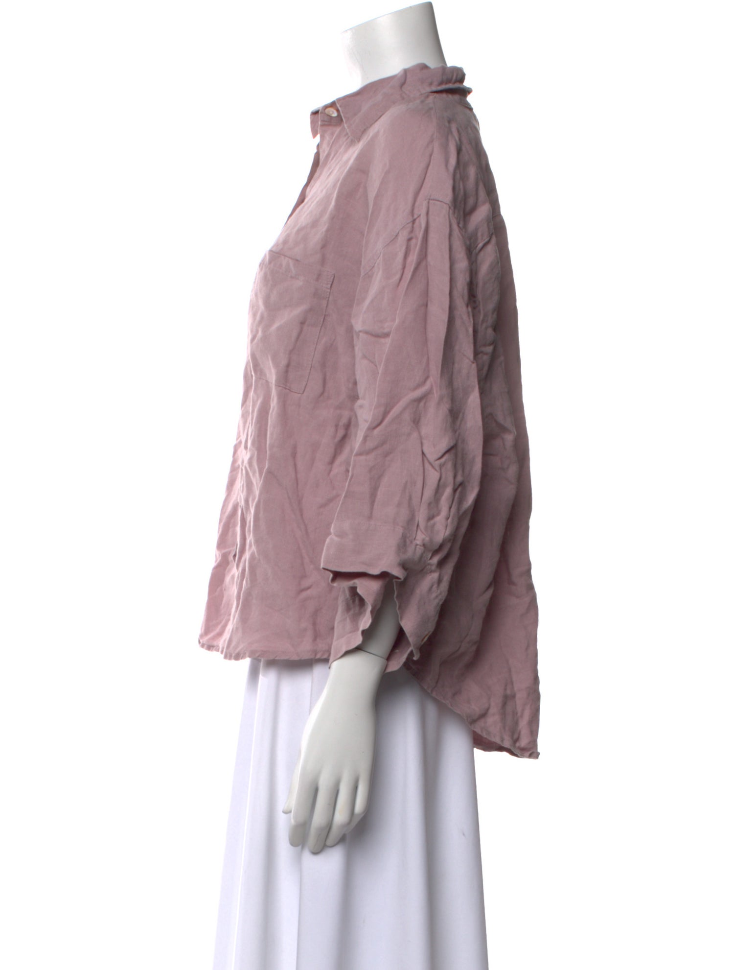 Deiji Studios Linen Three-Quarter Sleeve Button-Up Top