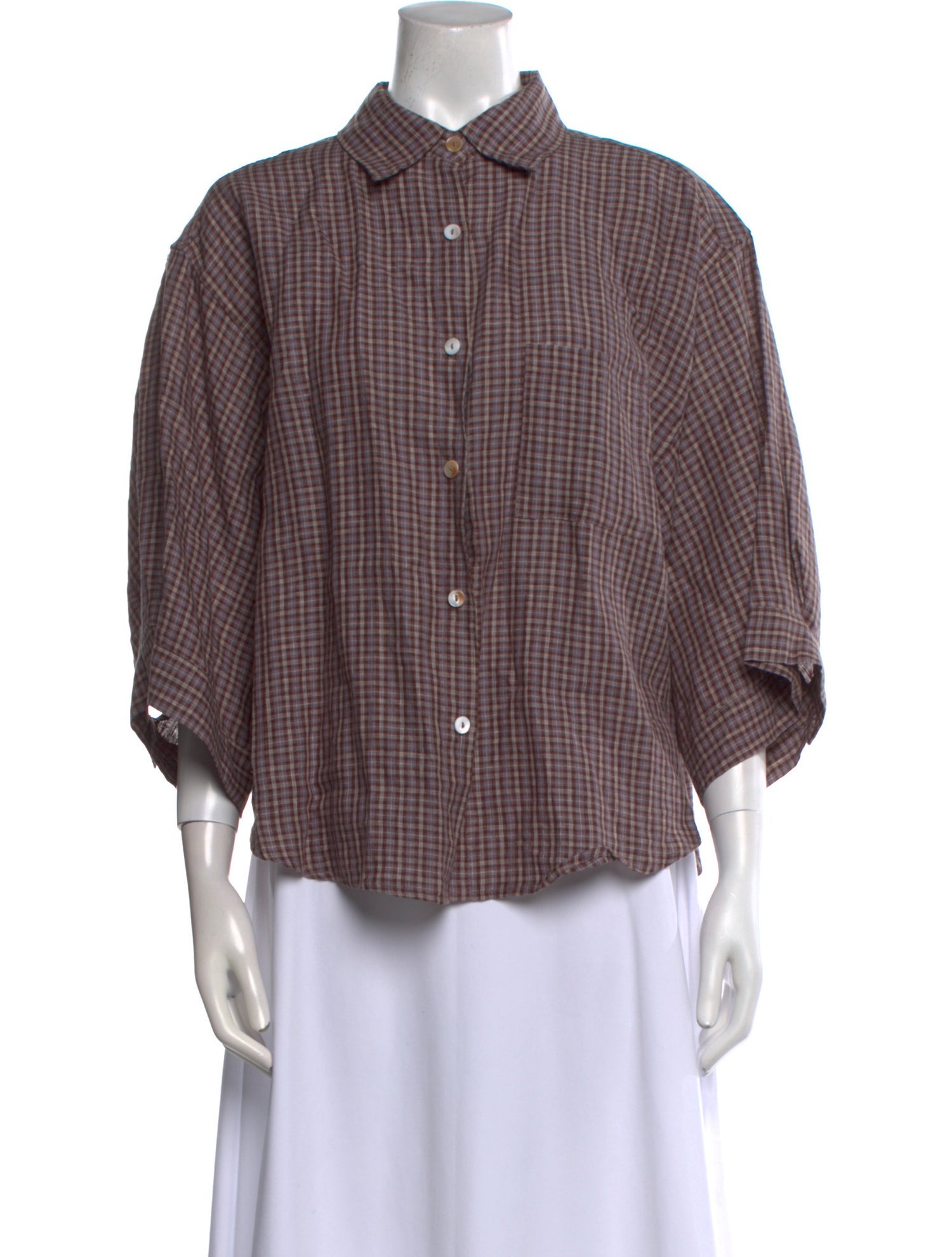 Deiji Studios Linen Plaid Print Button-Up Top