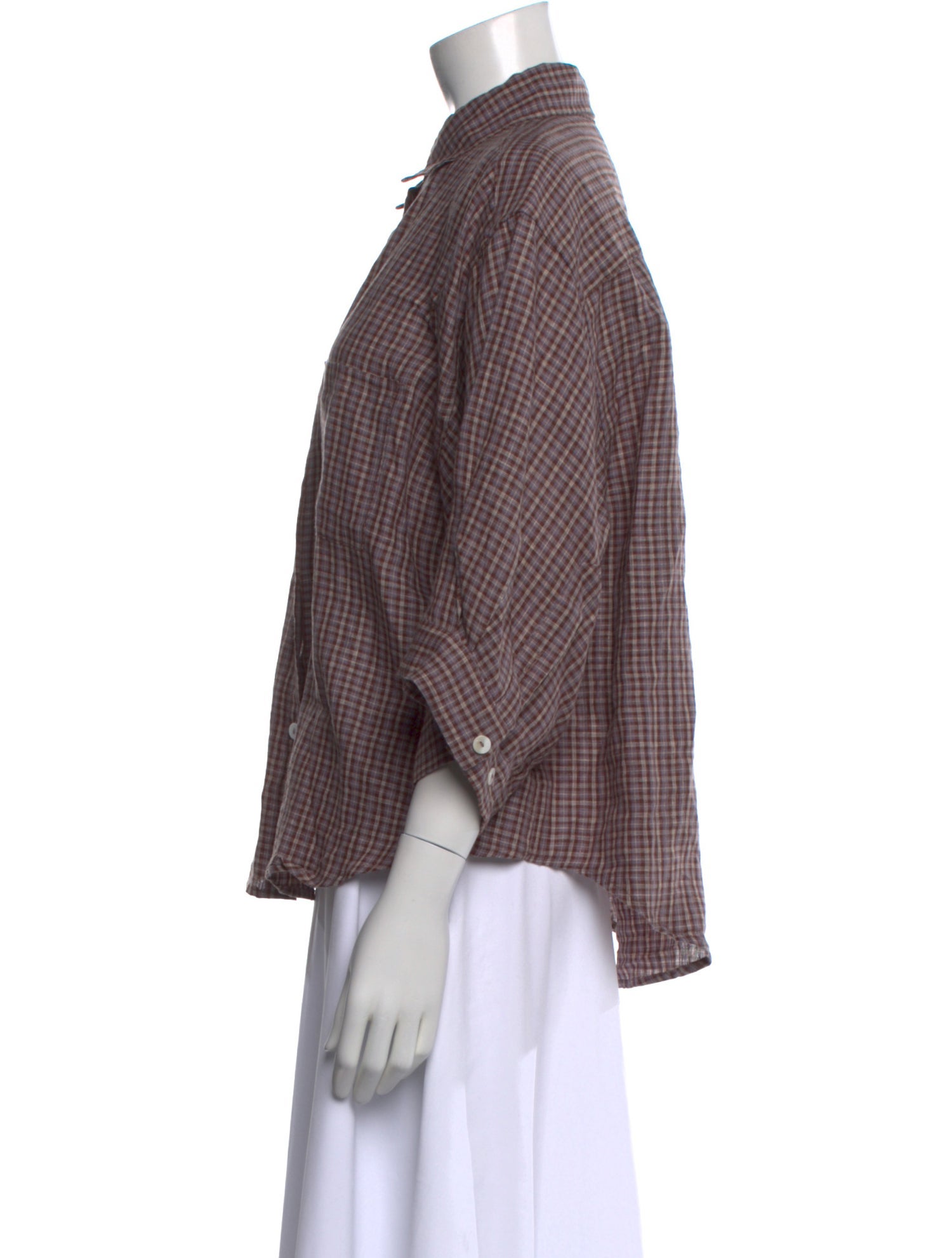 Deiji Studios Linen Plaid Print Button-Up Top