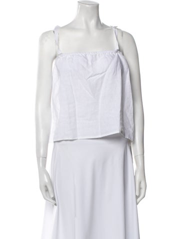 Pre-owned Deiji Studios Linen Square Neckline Crop Top W/ Tags In White