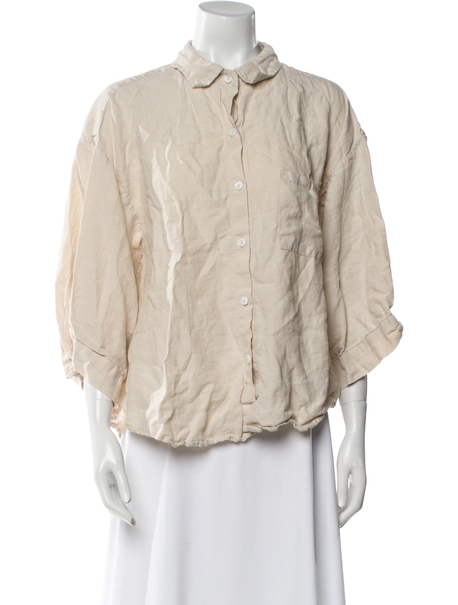 Deiji Studios Linen Three-Quarter Sleeve Button-Up Top