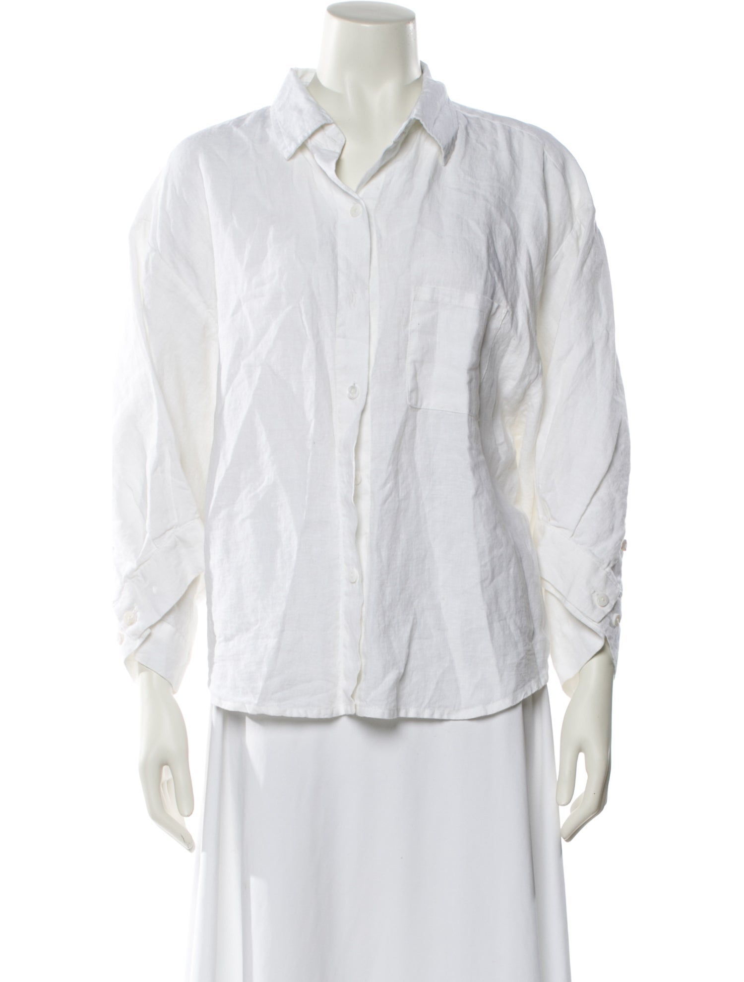 Deiji Studios Linen Three-Quarter Sleeve Button-Up Top