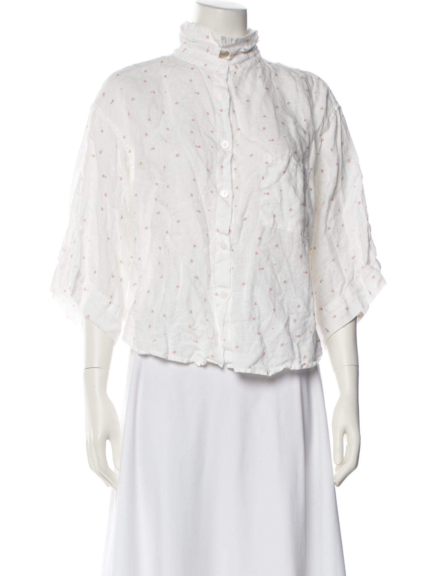 Deiji Studios Linen Floral Print Button-Up Top