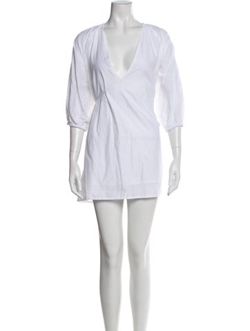 Pre-owned Deiji Studios V-neck Mini Dress In White