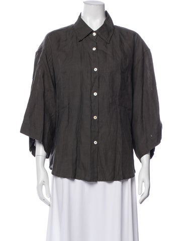 Pre-owned Deiji Studios Linen Three-quarter Sleeve Button-up Top W/ Tags In Gray