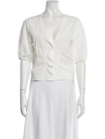 Pre-owned Deiji Studios V-neck Short Sleeve Blouse In White
