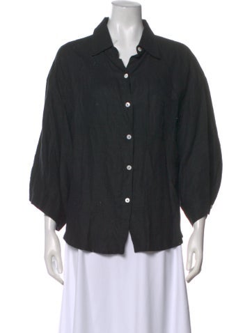 Pre-owned Deiji Studios Linen Three-quarter Sleeve Button-up Top In Gray