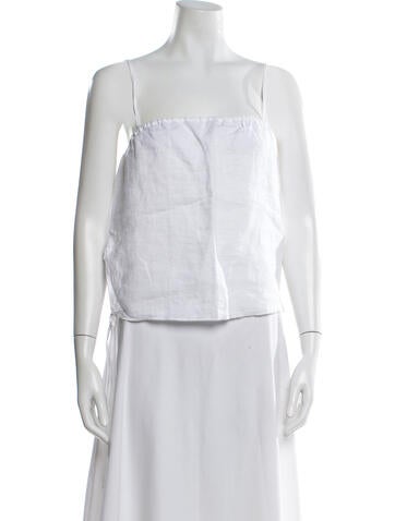 Pre-owned Deiji Studios Linen Square Neckline Crop Top In White