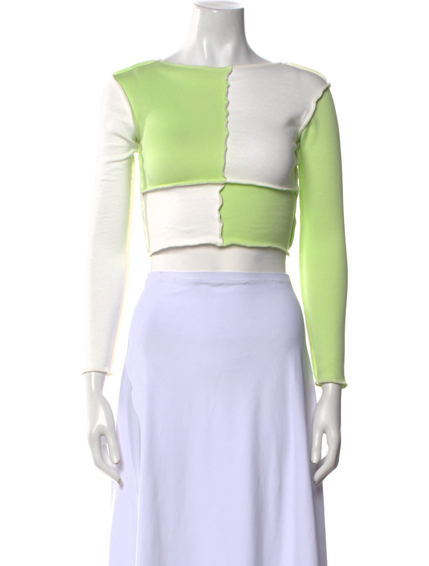 Delfina Balda Bateau Neckline Three-Quarter Sleeve Crop Top