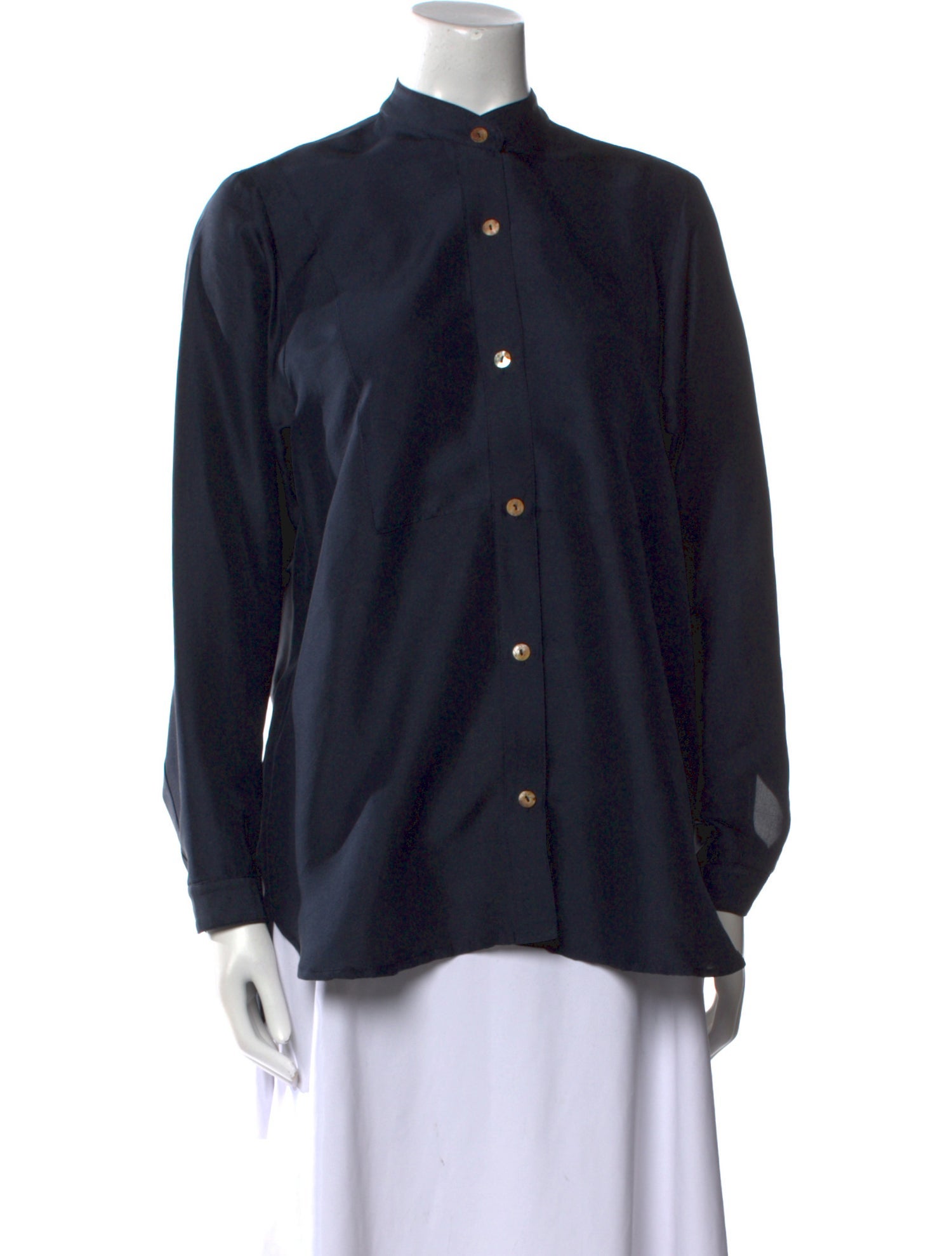 Delfina Balda Mock Neck Long Sleeve Button-Up Top