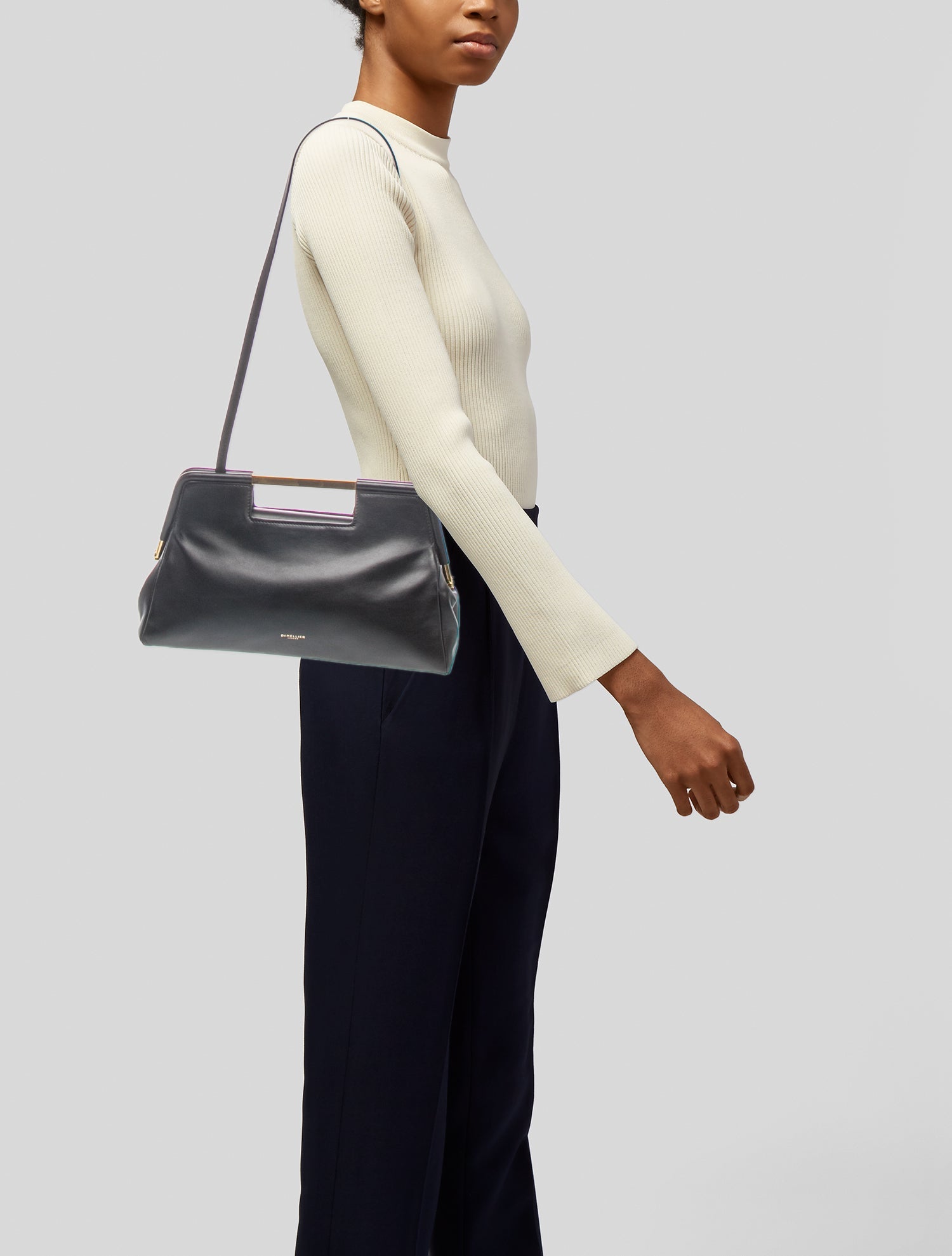 DeMellier Santa Monica Chain Leather Top Handle Bag - Grey Handle