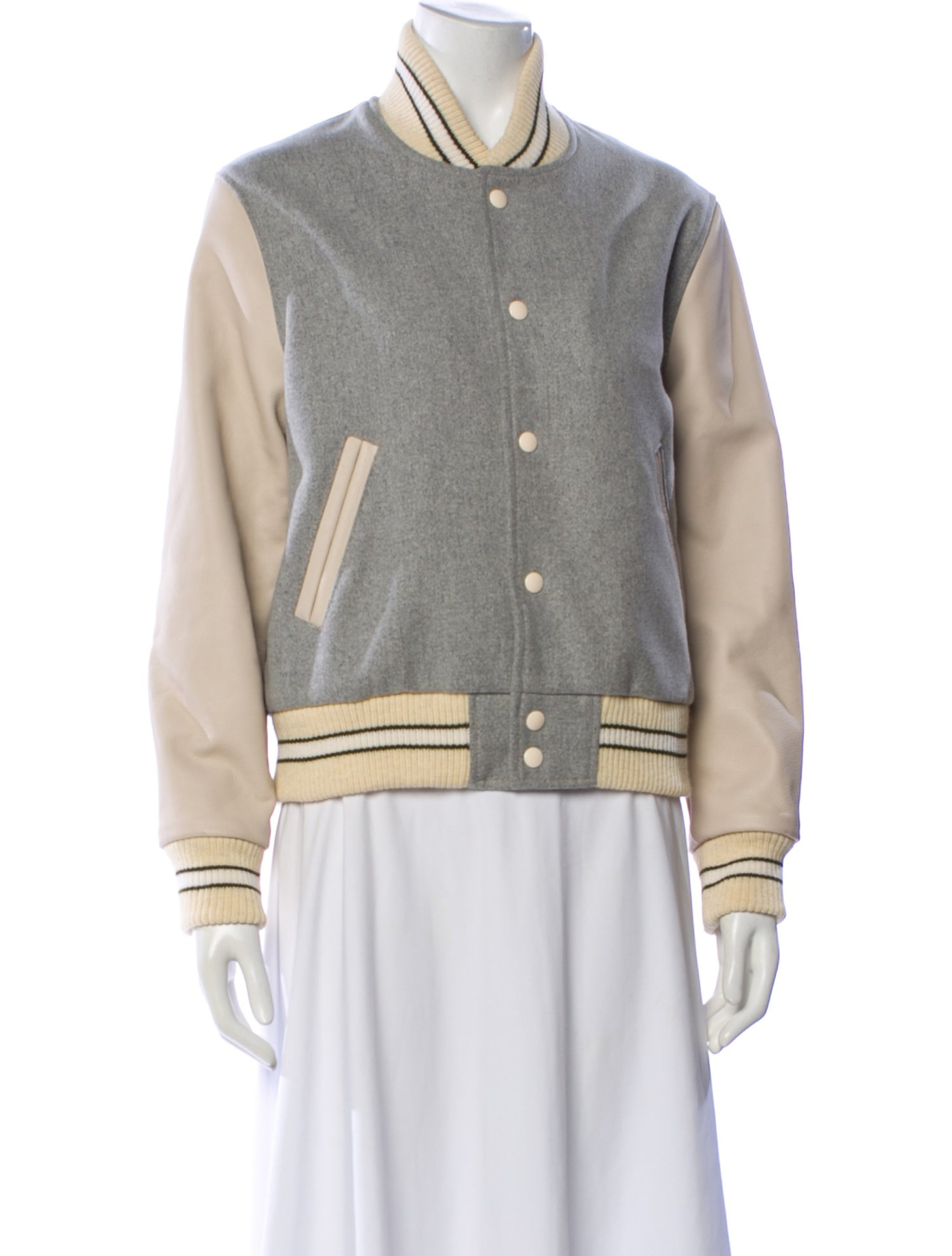 Wool Colorblock Pattern Bomber Jacket