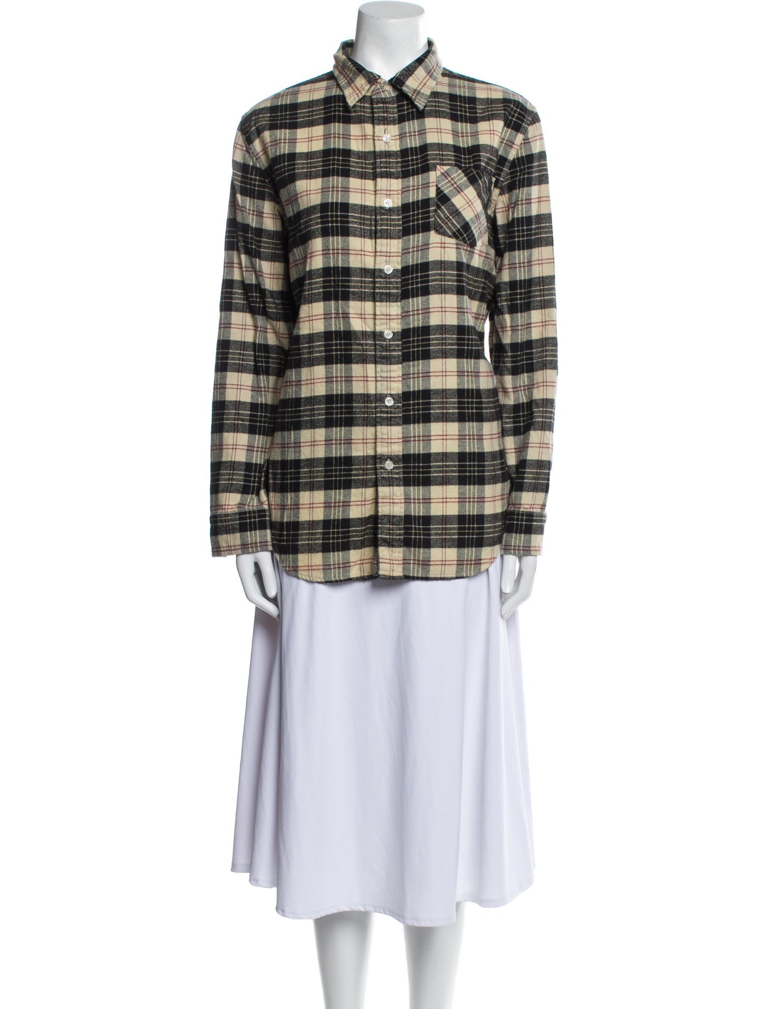 Denimist Plaid Print Long Sleeve Button-Up Top