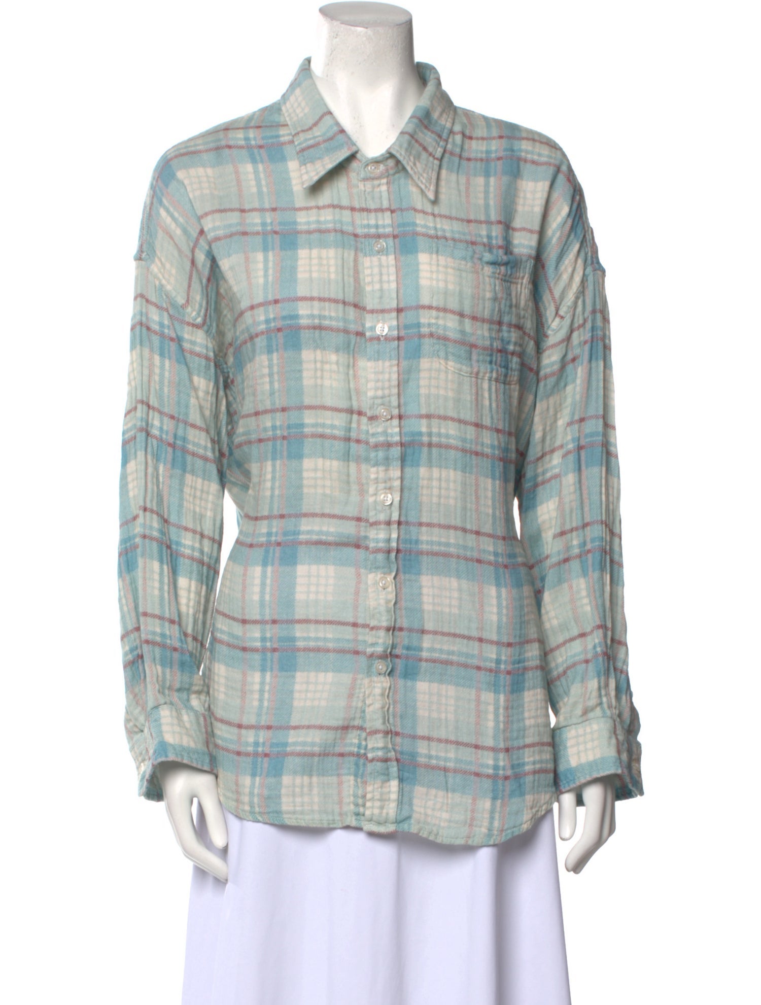 Denimist Plaid Print Long Sleeve Button-Up Top