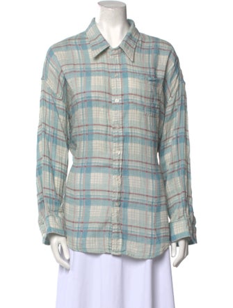 Denimist Plaid Print Long Sleeve Button-Up Top