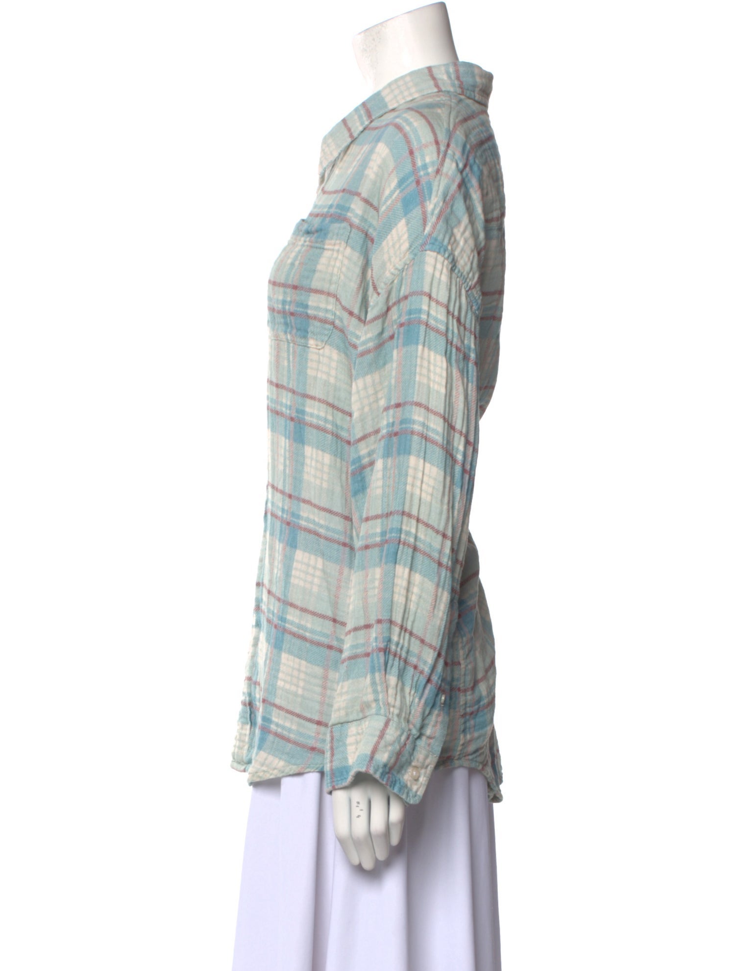 Denimist Plaid Print Long Sleeve Button-Up Top