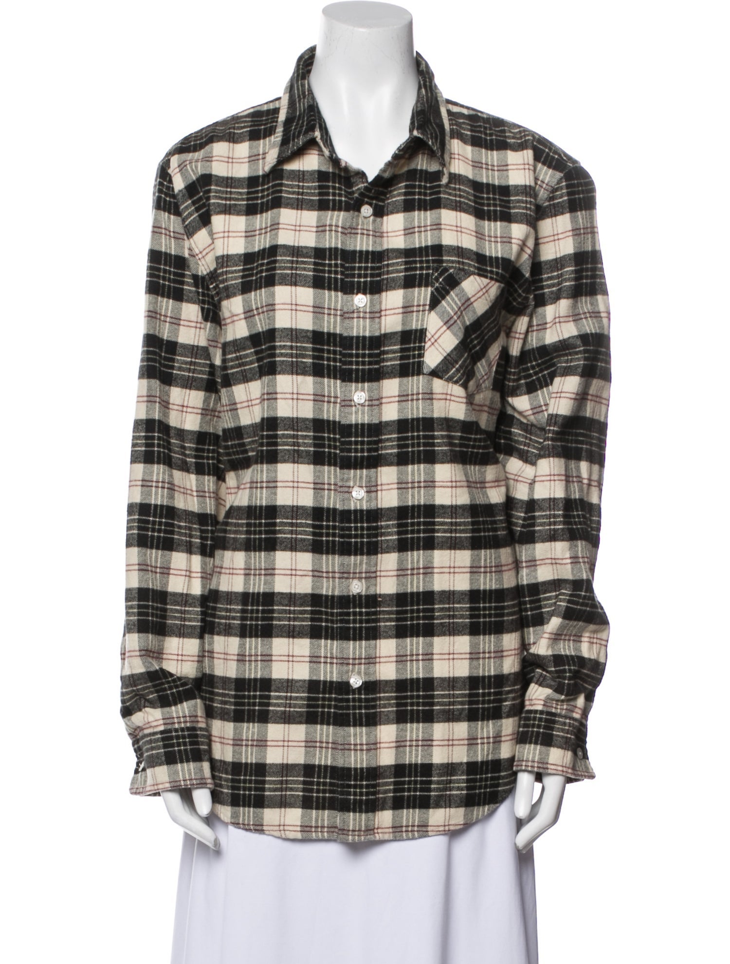 Denimist Plaid Print Long Sleeve Button-Up Top