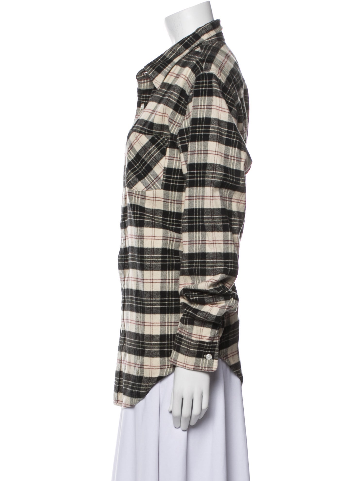 Denimist Plaid Print Long Sleeve Button-Up Top