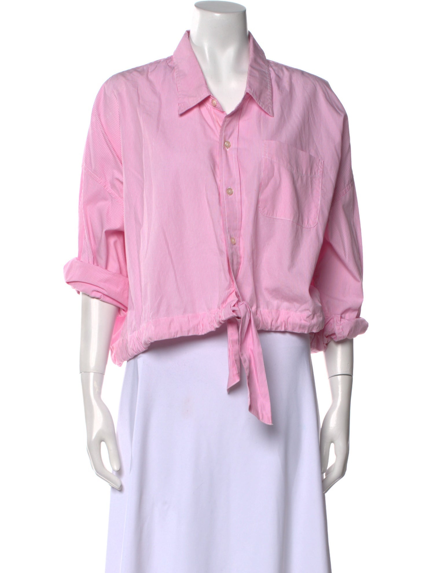 Denimist Striped Three-Quarter Sleeve Crop Top