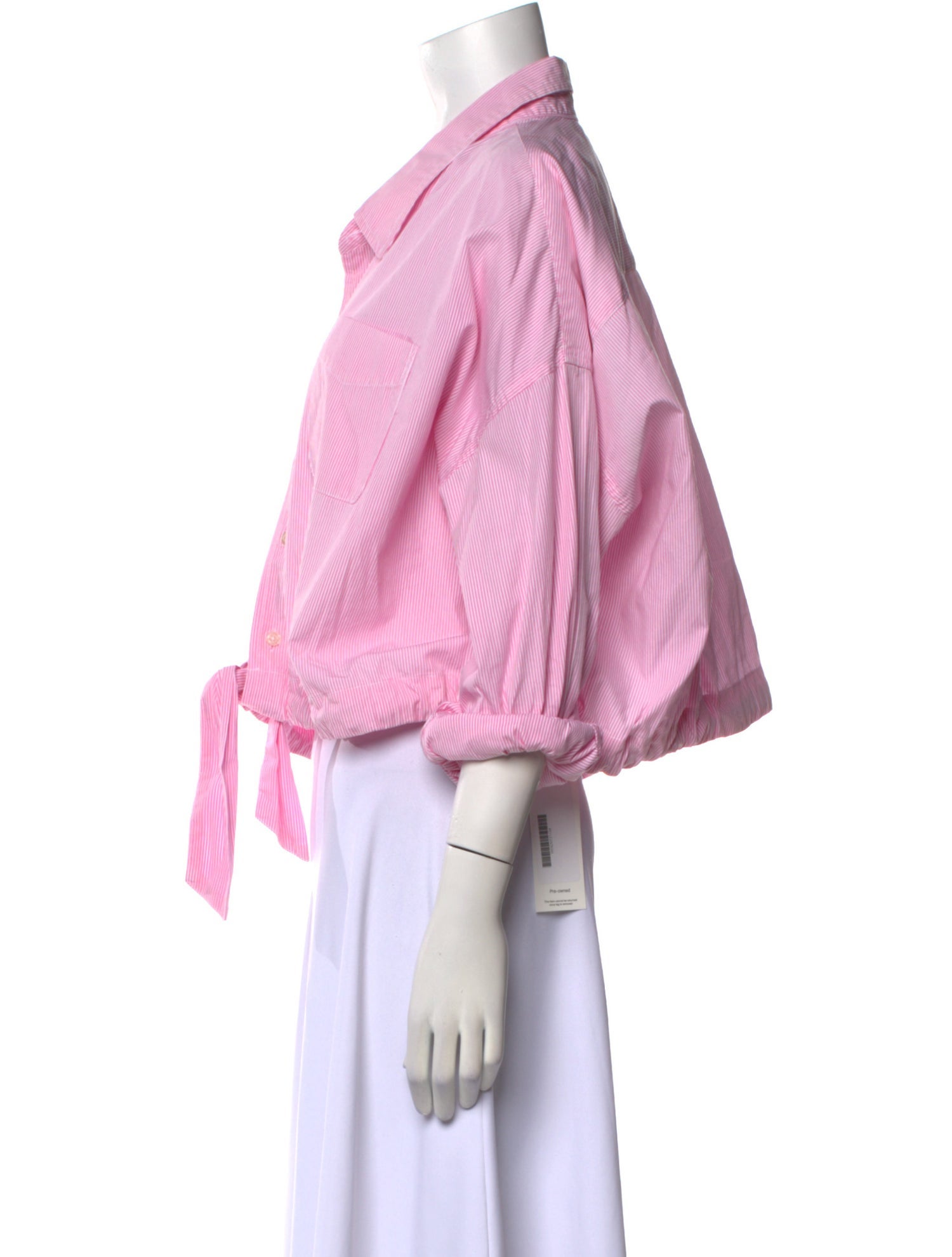 Denimist Striped Three-Quarter Sleeve Crop Top